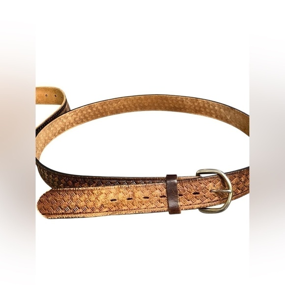 Western Genuine Top Grain Leather Made in USA Brown Woven Patterned Mens Size 40 - Picture 8 of 8